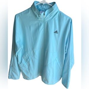 Vintage Adidas Aqua Lightweight Design Windbreaker with Hood in Collar-Large